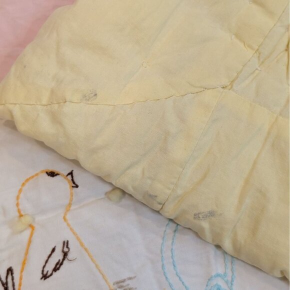 Handmade Quilt Embroidered Alphabet Birds Knots Yellow Pink 45x58 Baby Blanket - Picture 8 of 8